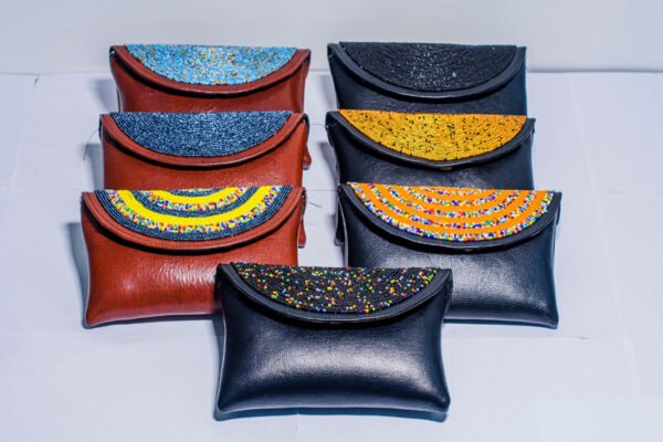 African handmade leather bag decorated with Maasai beadwork