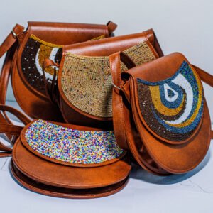 BEADED ROUND LEATHER BAG 2