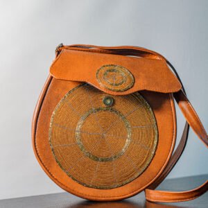 BEADED ROUND LEATHER BAG
