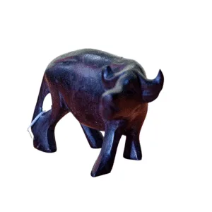 Hand-carved wooden buffalo sculpture from Kenya