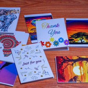 African-themed souvenir greeting and postcards featuring Maasai culture and wildlife