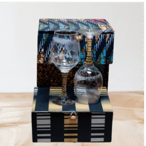 beaded wine glasses with a box