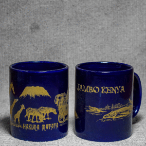Blue ceramic mug for coffee or tea, handmade African drinkware