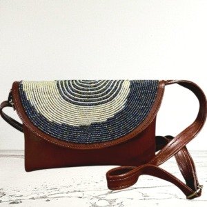 Handcrafted leather handbag with African beadwork from Selections Souvenirs