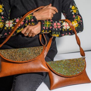 leather beaded clutch bag