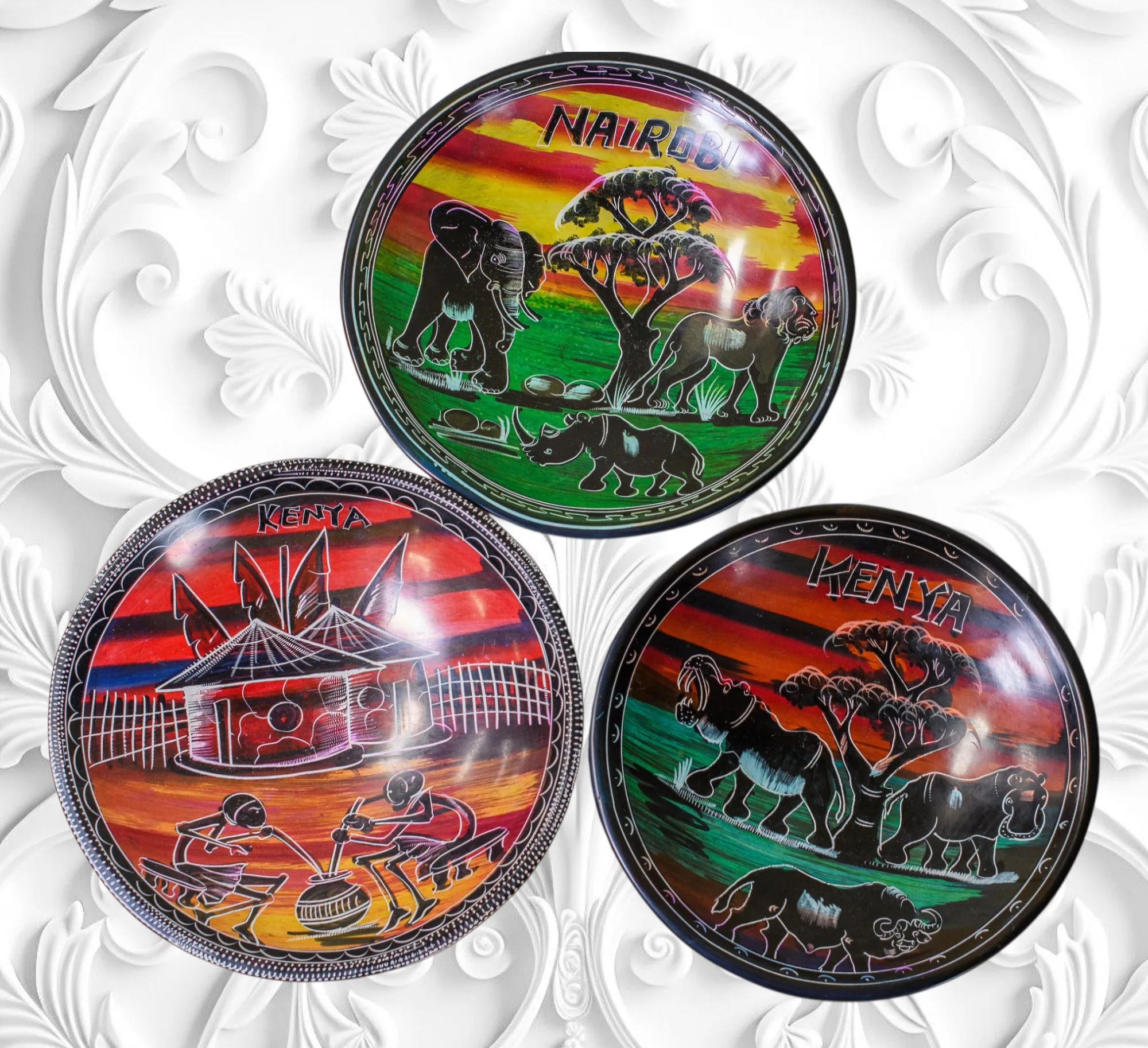 Handcrafted African wooden bowls made by native artisans, perfect for home décor, serving, and gifting – available at Selections Souvenirs Kenya.